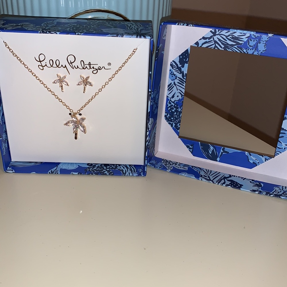 Lilly Pulitzer Gold Palm Tree earrings with matching necklace - Picture 3 of 3